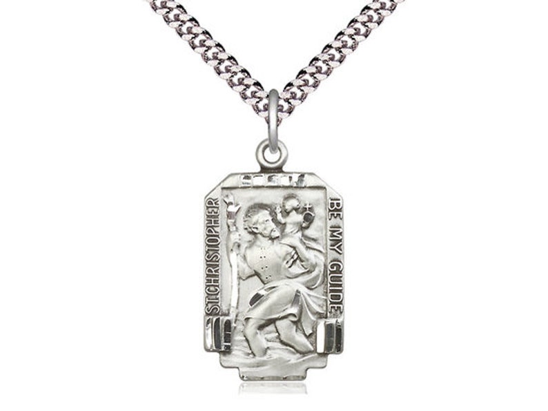 St Christopher Sterling Silver Pendant on a 24 Inch Light Rhodium Heavy ...
