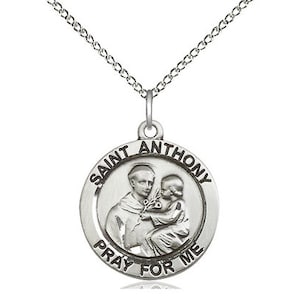 St Anthony of Padua Sterling Silver Pendant on a 18 inch Light Curb Chain.