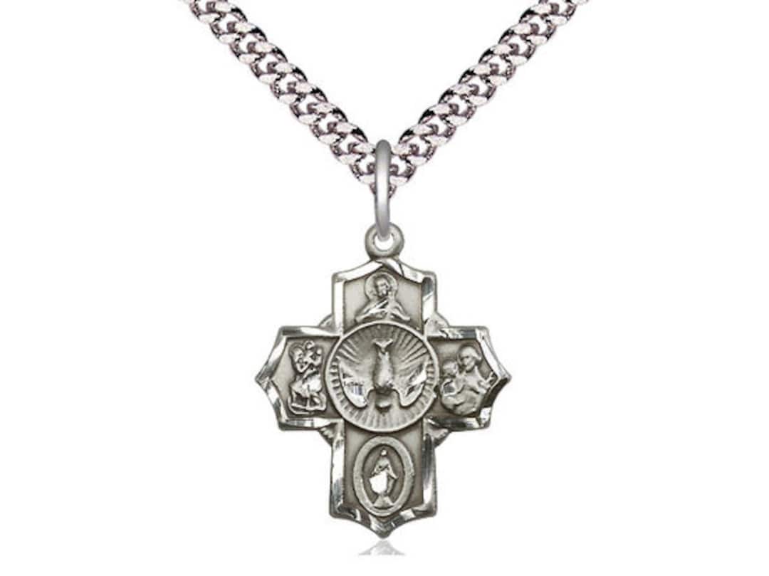Sterling Silver 5-way Pendant on a 24 Inch Light Rhodium Heavy Curb ...