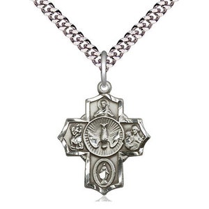 Sterling Silver 5-Way Pendant on a 24 inch Light Rhodium Heavy Curb Chain.