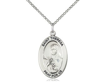 St. Theresa Sterling Silver Pendant on a 18 inch Sterling Silver Light Curb Chain.