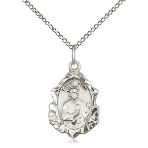 St Jude Sterling Silver Pendant on a 18 inch Sterling Silver Light Curb Chain.