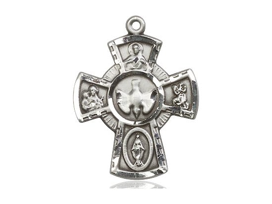 Sterling Silver 5-way Pendant on a 24 Inch Light Rhodium Heavy Curb ...