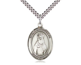 St Hildegard Von Bingen Sterling Silver Pendant on a 24 inch Light Rhodium Heavy Curb Chain.