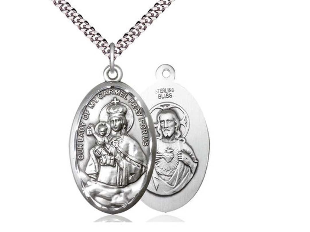 Our Lady of Mount Carmel Sterling Silver Pendant on a 24 Inch Light ...