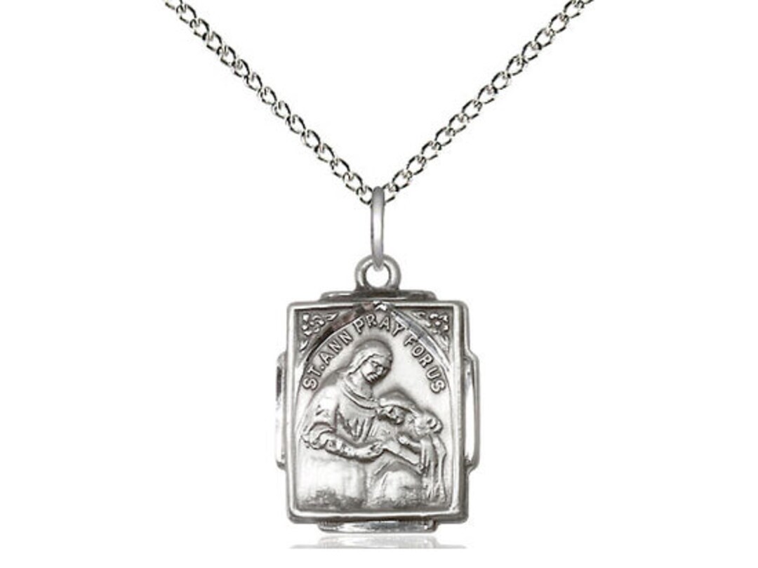 St Anne Sterling Silver Pendant on a 18 Inch Sterling Silver Light Curb ...
