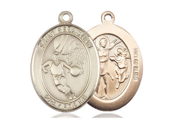 St Sebastian Basketball Pendant on a 24 Inch Gold Plated Heavy Curb ...