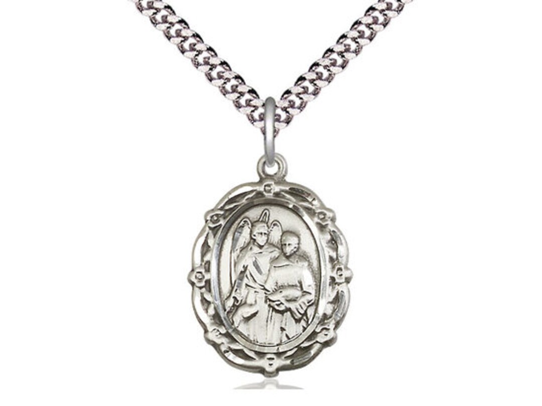 St Raphael the Archangel Sterling Silver Pendant on a 24 Inch Light ...