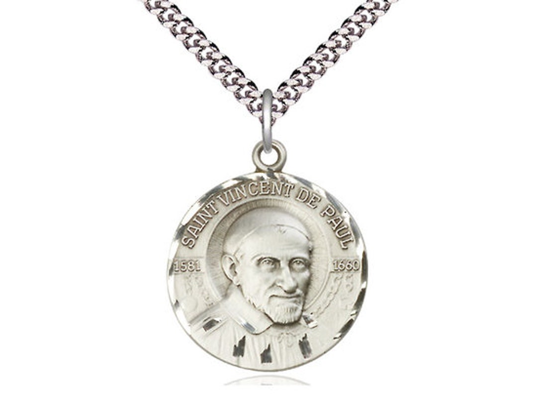 St Vincent De Paul Sterling Silver Pendant on a 24 Inch Light Rhodium ...