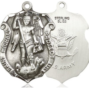 St Michael Army Sterling Silver Pendant on a 24 Inch Light Rhodium ...
