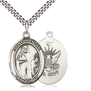 St Brendan Navy Sterling Silver Pendant  on a 24 inch Light Rhodium Heavy Curb Chain.