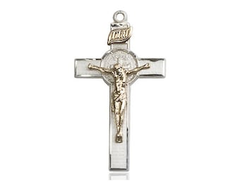 2-Tone Gold Filled / Sterling Silver St. Benedict Crucifix Pendant