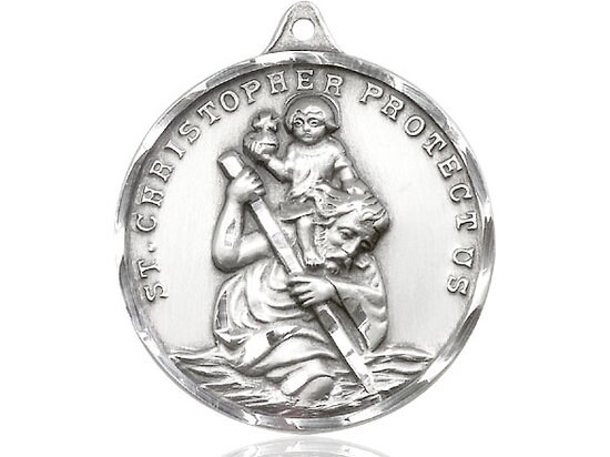 St Christopher Sterling Silver Pendant on a 24 Inch Light Rhodium Heavy ...