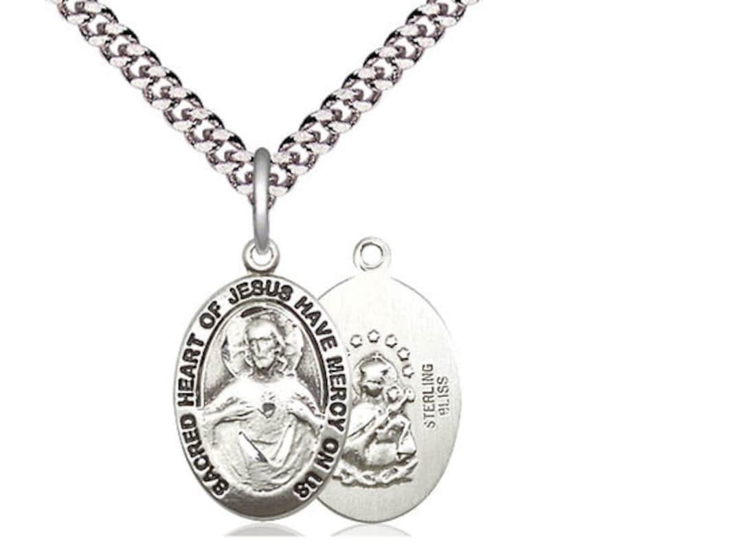 Sterling Silver Scapular Pendant on a 24 Inch Light Rhodium Heavy Curb ...