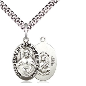 Sterling Silver Scapular Pendant on a 24 inch Light Rhodium Heavy Curb Chain.