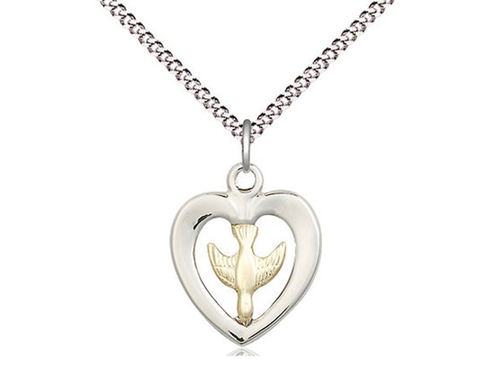 GF/SS Holy Spirit Pendant on a 18 Inch Light Rhodium Light Curb Chain ...