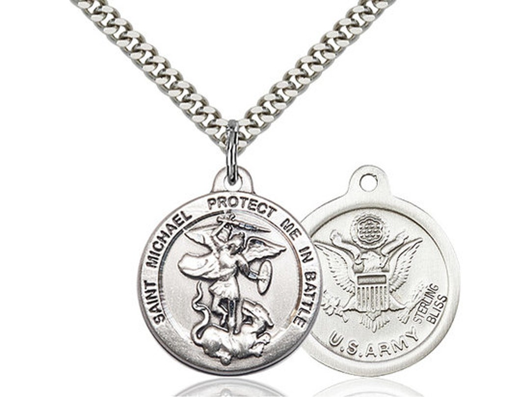 St Michael Army Sterling Silver Pendant on a 24 Inch Light Rhodium ...
