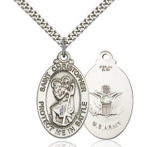 St Christopher Army Sterling Silver Pendant on a 24 Inch Light Rhodium ...