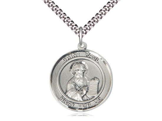 St Paul the Apostle Sterling Silver Pendant on a 24 Inch Light Rhodium ...