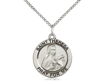 St Theresa Sterling Silver Pendant on a 18 inch Sterling Silver Light Curb Chain.