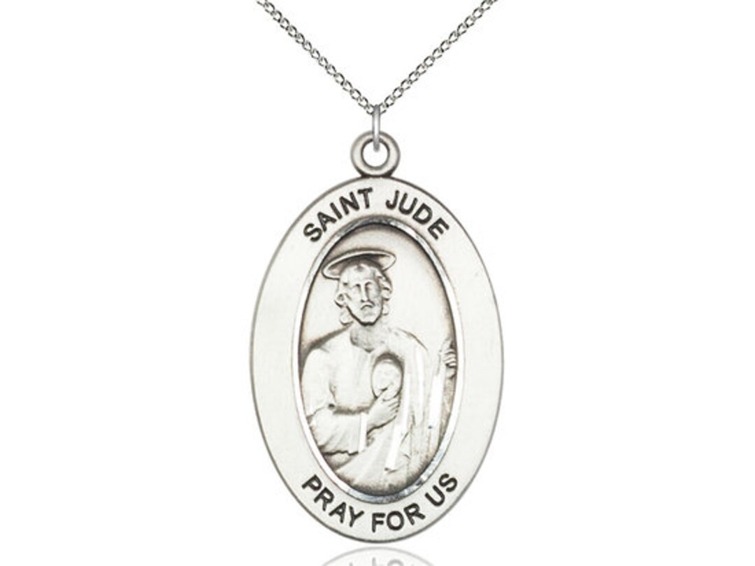 St. Jude Thaddeus Sterling Silver Pendant on a 18 Inch Sterling Silver ...