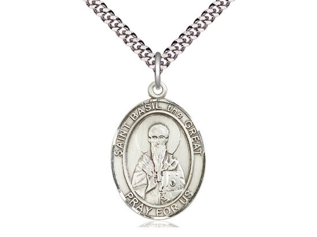 St Basil the Great Sterling Silver Pendant on a 24 Inch Light Rhodium ...