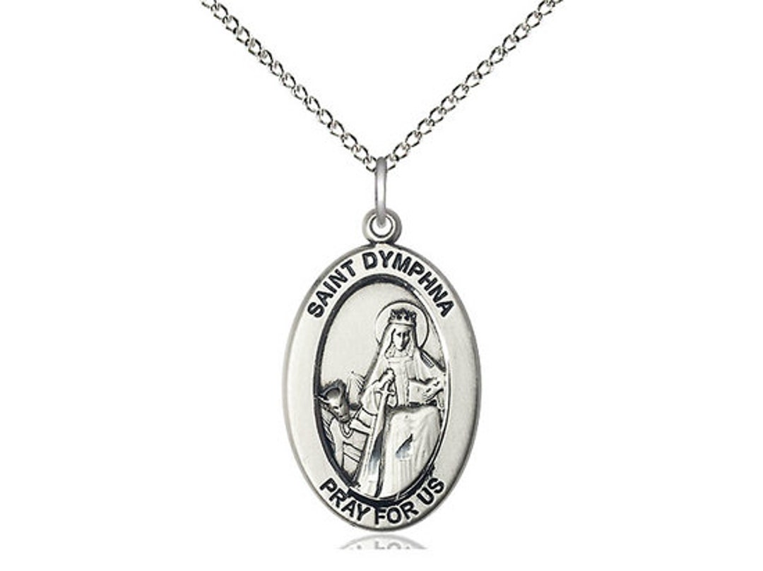 St. Dymphna Sterling Silver Pendant on a 18 Inch Sterling Silver Light ...