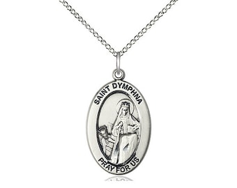 St. Dymphna Sterling Silver Pendant on a 18 inch Sterling Silver Light Curb Chain.