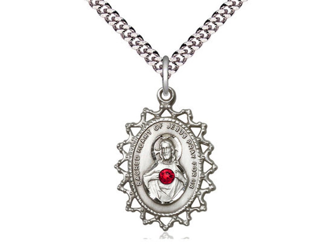 Sterling Silver Scapular Pendant With a 3mm Ruby Swarovski Stone on a ...