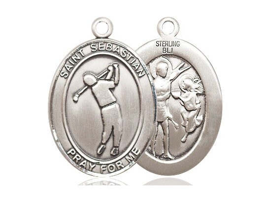 St Sebastian Sterling Silver Golf Medal Pendant on a 24 Inch Light ...