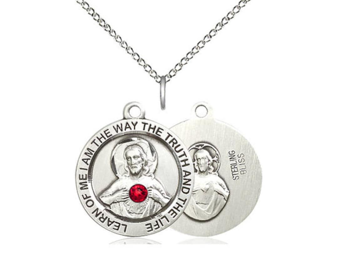 Sterling Silver Scapular Pendant With a 3mm Ruby Swarovski Stone on a ...
