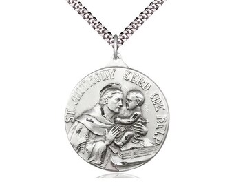 St Anthony Sterling Silver Pendant on a 24 inch Light Rhodium Heavy Curb Chain.