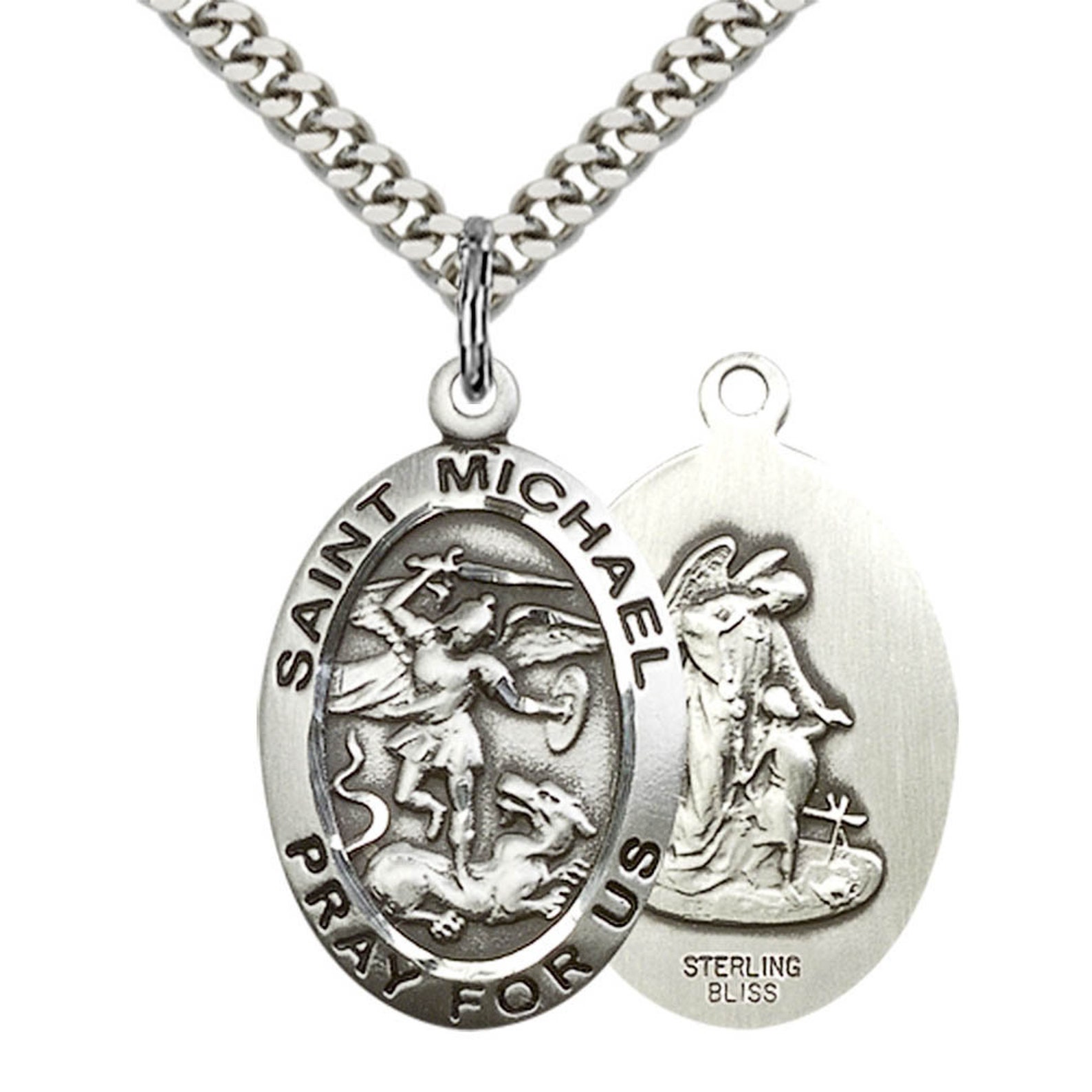 St. Michael the Archangel Sterling Silver on a 24 Inch Light Rhodium ...