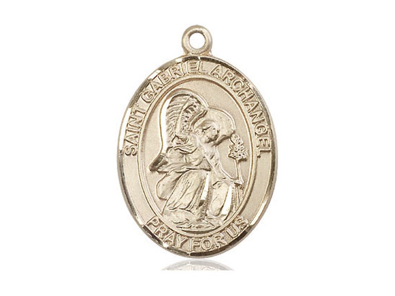 Gabriel the Archangel Pendant Gold Plate Heavy Curb Chain Patron Saint Messengers 1 x 3/4 14kt Gold Filled St Gabriel the Archangel Pendant Gold Plate Heavy Curb Chain Patron Saint Messengers 1 x 3/4 14kt Gold Filled St