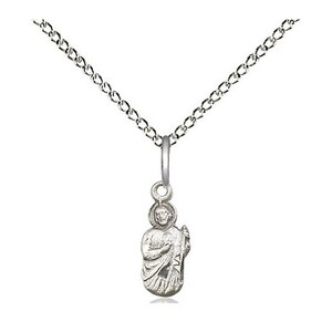 St Jude Sterling Silver Pendant on a 18 inch Sterling Silver Light Curb Chain.