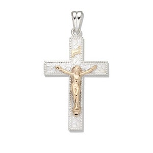 Sterling Silver & 14KT Yellow Gold Crucifix - 1 1/2 X 15/16 Inch