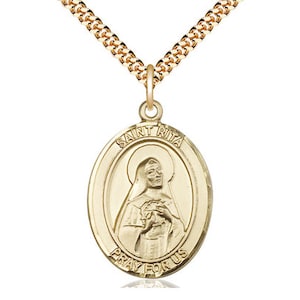 St Rita of Cascia  Pendant on a 24 inch Gold Plate Heavy Curb Chain.
