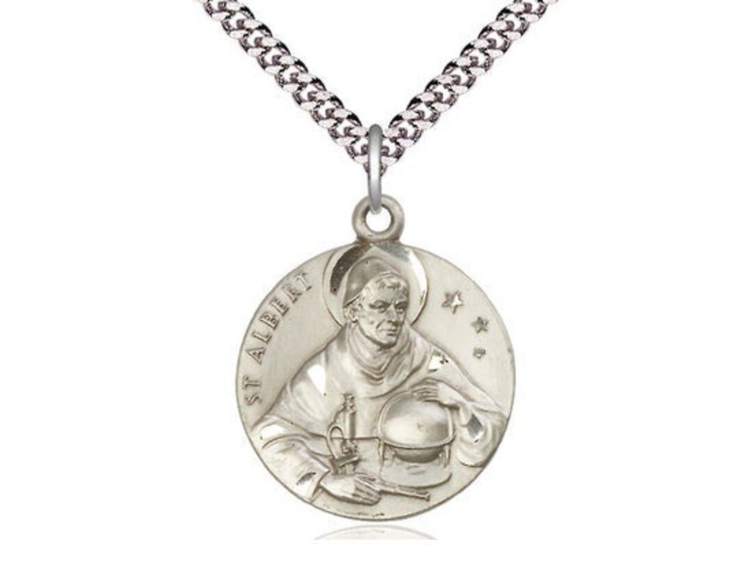 St Albert the Great Sterling Silver Pendant on a 24 Inch Light Rhodium ...