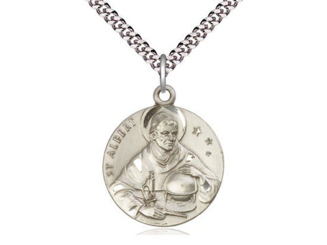 St Albert the Great Sterling Silver Pendant on a 24 Inch Light Rhodium ...