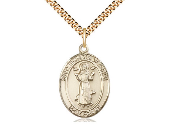 St Francis of Assisi Pendant on a 24 Inch Gold Plate Heavy Curb