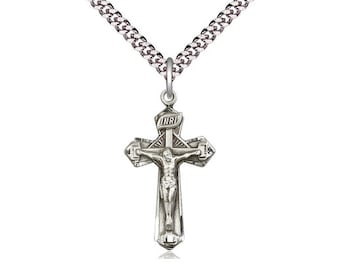 Sterling Silver Celtic Crucifix Pendant on a 24 Inch Light Rhodium ...