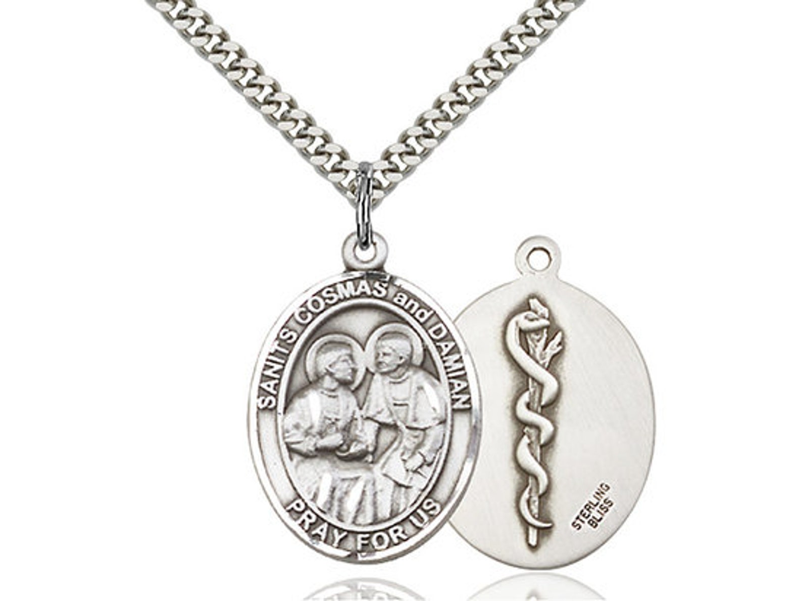 Sts Cosmas & Damian Doctors Sterling Silver Pendant on a 24 Inch Light ...