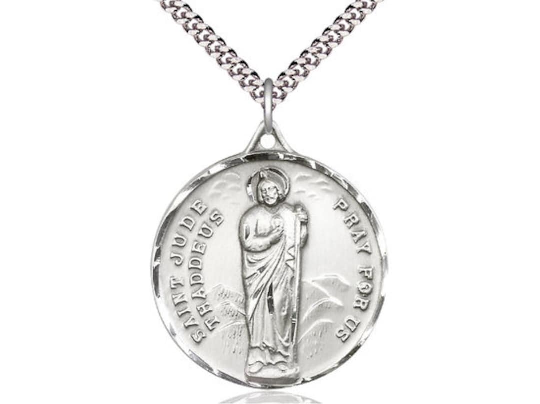 Saint Jude Sterling Silver Pendant on a 24 Inch Light Rhodium Heavy ...