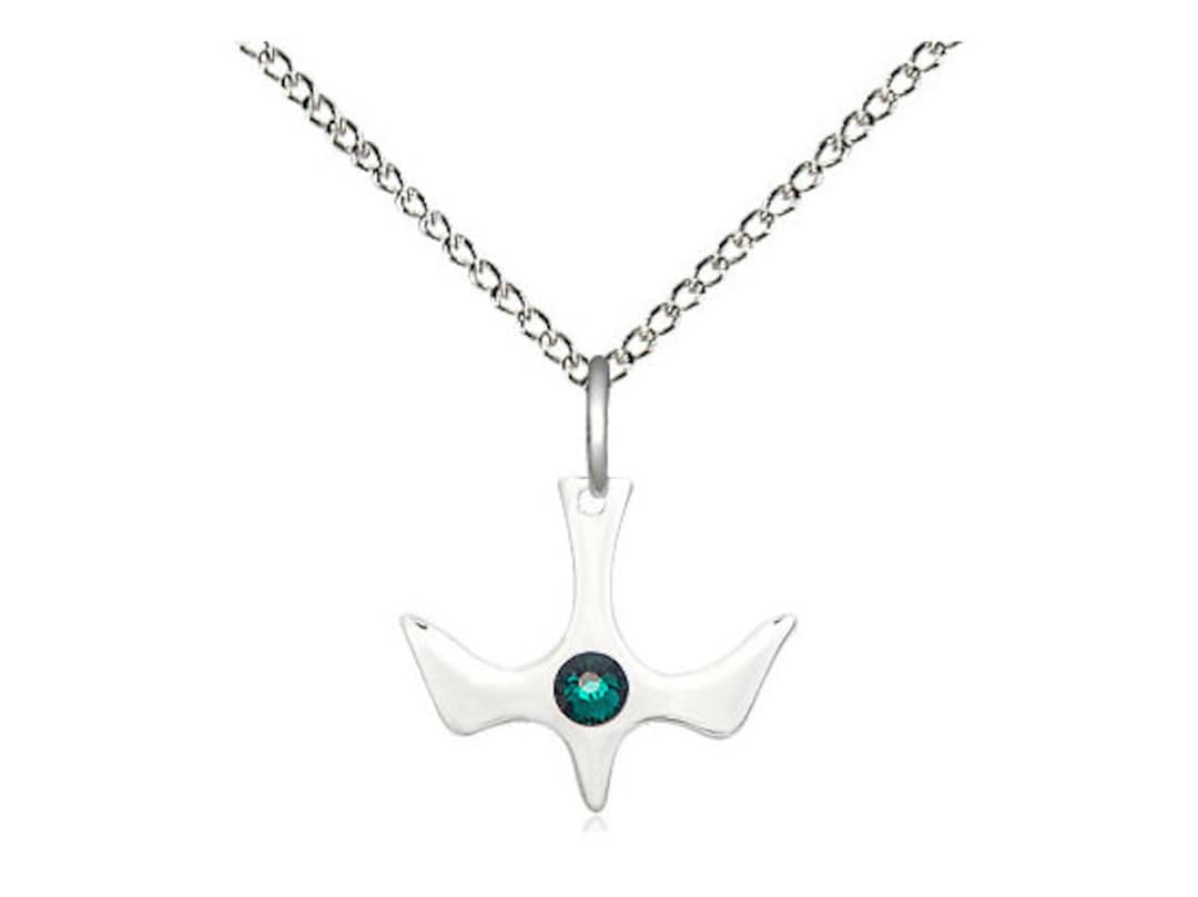 Sterling Silver Holy Spirit Pendant With a 3mm Emerald Swarovski Stone ...