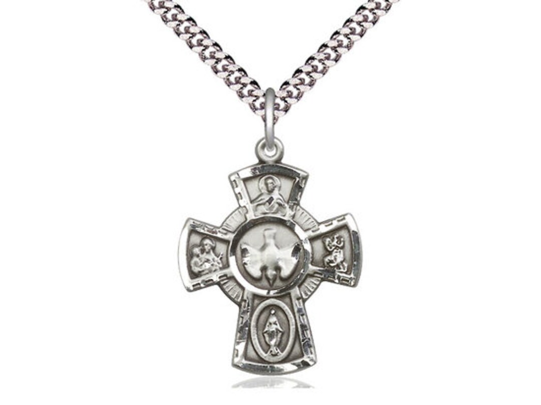 Sterling Silver 5-way Pendant on a 24 Inch Light Rhodium Heavy Curb ...