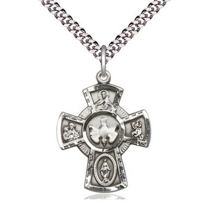 Sterling Silver 5-Way Pendant on a 24 inch Light Rhodium Heavy Curb Chain.