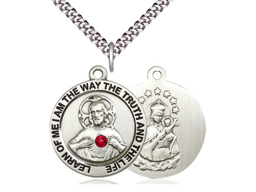 Sterling Silver Scapular Pendant With a 3mm Ruby Swarovski Stone on a ...