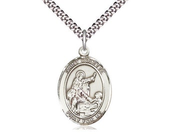 St Colette Sterling Silver Pendant on a 24 inch Light Rhodium Heavy Curb Chain.