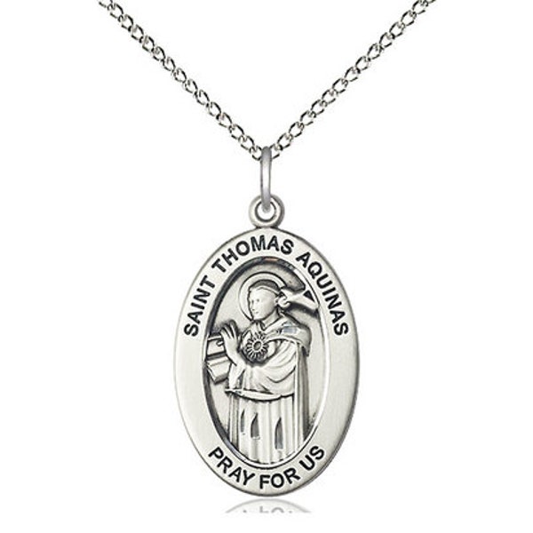 St. Thomas Aquinas Sterling Silver Pendant on a 18 inch Sterling Silver Light Curb Chain.