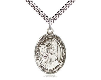 St Elizabeth of the Visitation  Sterling Silver Pendant  on a 24 inch Light Rhodium Heavy Curb Chain.